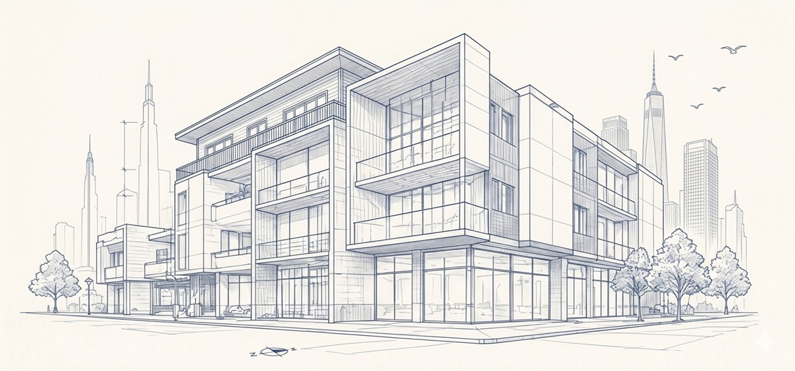 Architectural illustration of a residential building